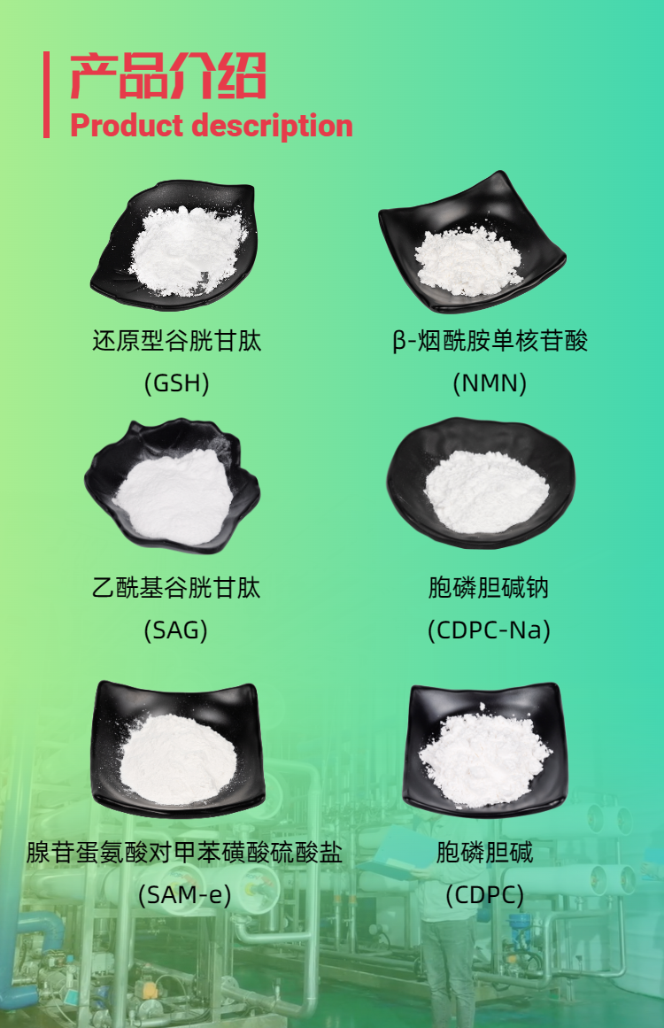 古特生物產品系列：還原型谷胱甘肽GSH、乙?；入赘孰腟AG、煙酰胺單核苷酸NMN、胞磷膽堿鈉CDPC-Na、腺苷蛋氨酸對甲苯磺酸硫酸鹽SAMe